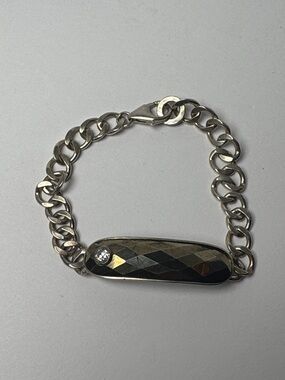 SILPADA Pyrite 925 Silver Faceted Black Bar Chain Bracelet Cubic Zirconia Accent